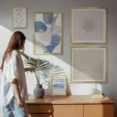 Conjunto de 5 quadros com moldura Plantas abstratas estilosas
