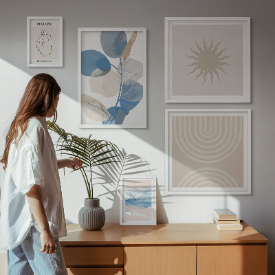 Conjunto de 5 quadros com moldura Plantas abstratas estilosas