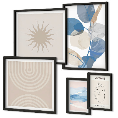 Conjunto de 5 quadros com moldura Plantas abstratas estilosas