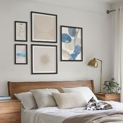 Conjunto de 5 quadros com moldura Plantas abstratas estilosas