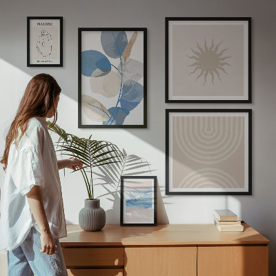 Conjunto de 5 quadros com moldura Plantas abstratas estilosas