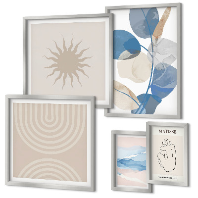 Conjunto de 5 quadros com moldura Plantas abstratas estilosas