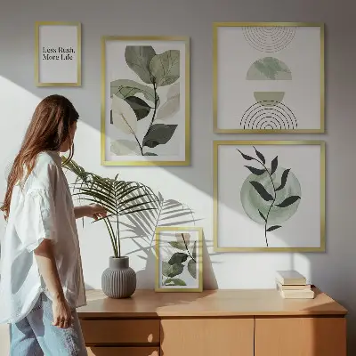 Galeria de parede gráficos de interiores com design de plantas elegantes