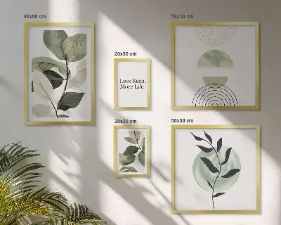 Galeria de parede gráficos de interiores com design de plantas elegantes
