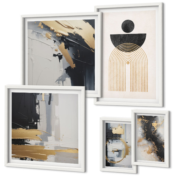 Conjunto de 5 quadros com moldura Composições abstratas modernas