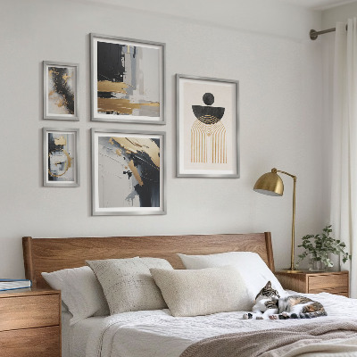 Conjunto de 5 quadros com moldura Composições abstratas modernas
