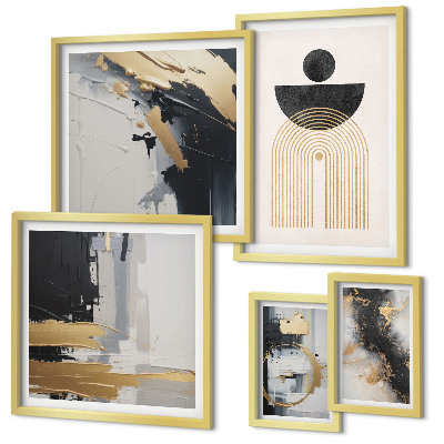 Conjunto de 5 quadros com moldura Composições abstratas modernas