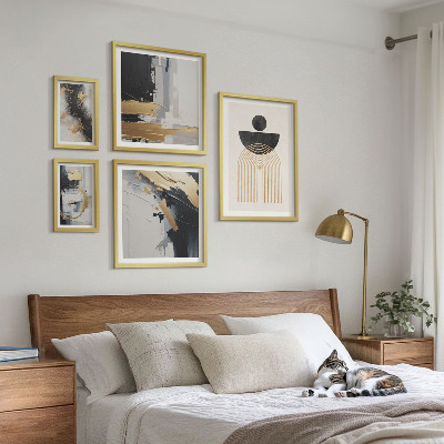 Conjunto de 5 quadros com moldura Composições abstratas modernas