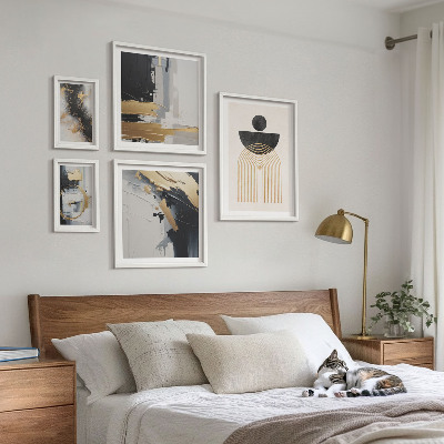 Conjunto de 5 quadros com moldura Composições abstratas modernas