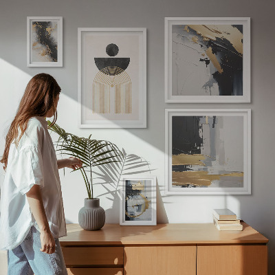 Conjunto de 5 quadros com moldura Composições abstratas modernas
