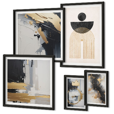 Conjunto de 5 quadros com moldura Composições abstratas modernas