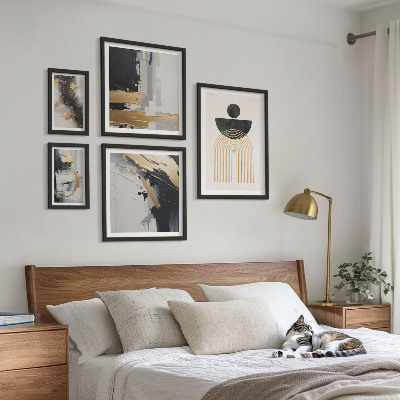 Conjunto de 5 quadros com moldura Composições abstratas modernas