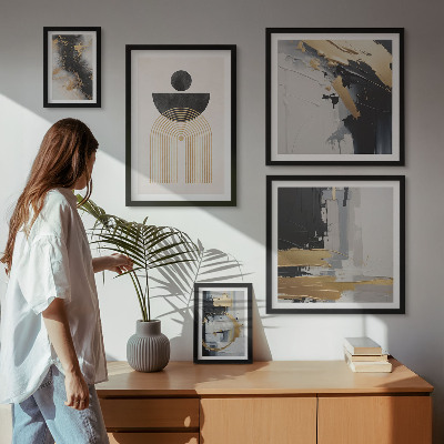 Conjunto de 5 quadros com moldura Composições abstratas modernas
