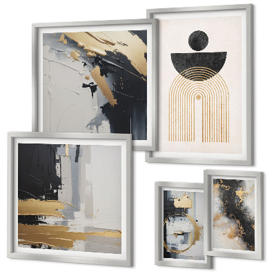 Conjunto de 5 quadros com moldura Composições abstratas modernas