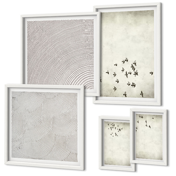 Conjunto de 5 quadros decorativos Pintura minimalista de pássaro