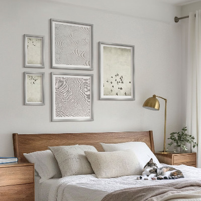 Conjunto de 5 quadros decorativos Pintura minimalista de pássaro