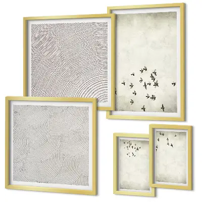 Conjunto de 5 quadros decorativos com pintura minimalista de pássaro