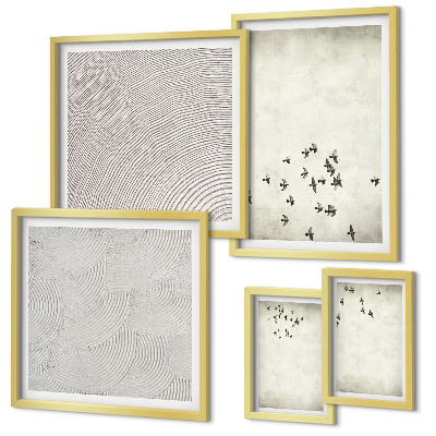 Conjunto de 5 quadros decorativos Pintura minimalista de pássaro