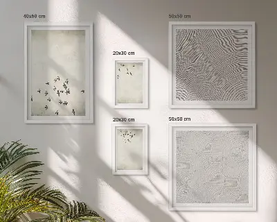 Conjunto de 5 quadros decorativos com pintura minimalista de pássaro