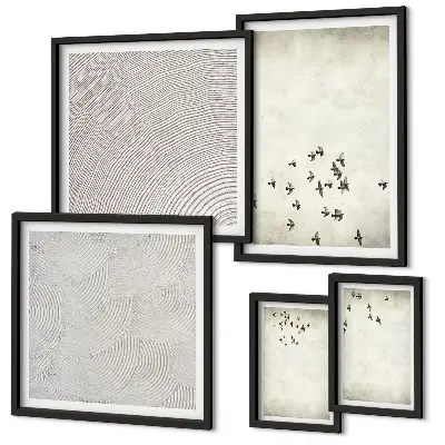 Conjunto de 5 quadros decorativos com pintura minimalista de pássaro