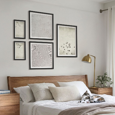 Conjunto de 5 quadros decorativos Pintura minimalista de pássaro