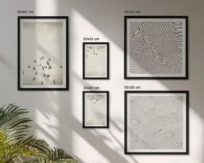 Conjunto de 5 quadros decorativos com pintura minimalista de pássaro