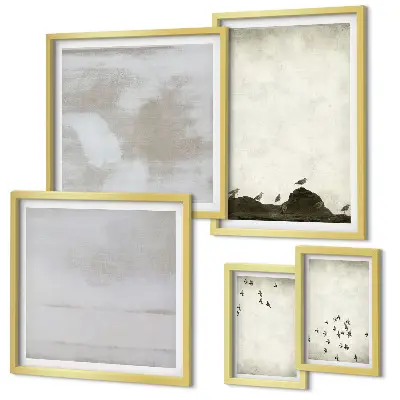 Galeria de quadros para parede tema pássaros minimalistas em voo