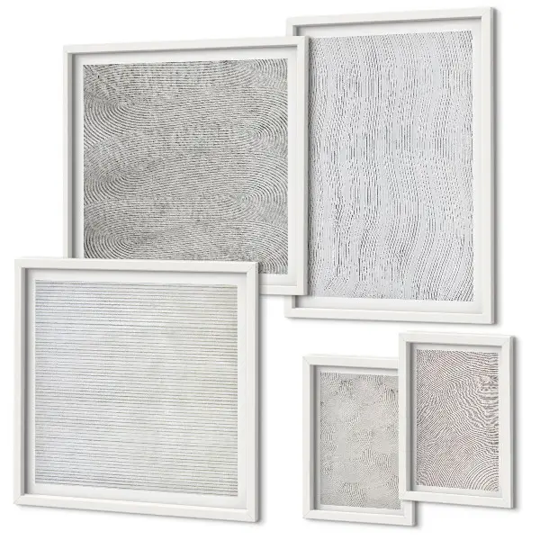 Conjunto de 5 quadros com moldura com padrões de estruturas geométricas de areia