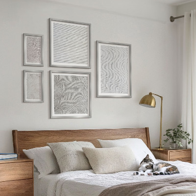 Conjunto de 5 quadros com moldura padrões de areia estruturas geometria