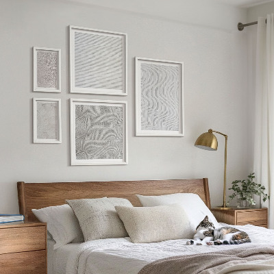 Conjunto de 5 quadros com moldura padrões de areia estruturas geometria