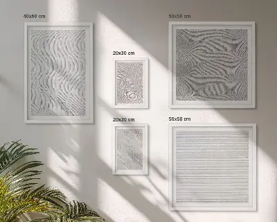 Conjunto de 5 quadros com moldura com padrões de estruturas geométricas de areia