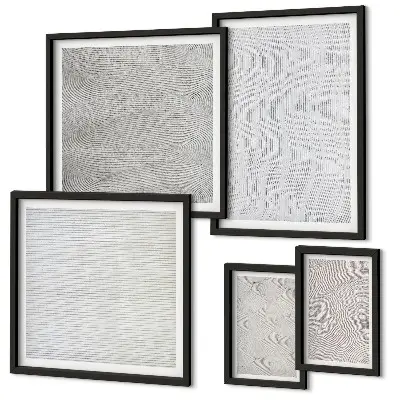 Conjunto de 5 quadros com moldura com padrões de estruturas geométricas de areia