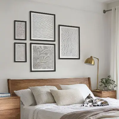 Conjunto de 5 quadros com moldura com padrões de estruturas geométricas de areia