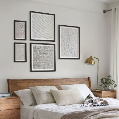 Conjunto de 5 quadros com moldura padrões de areia estruturas geometria