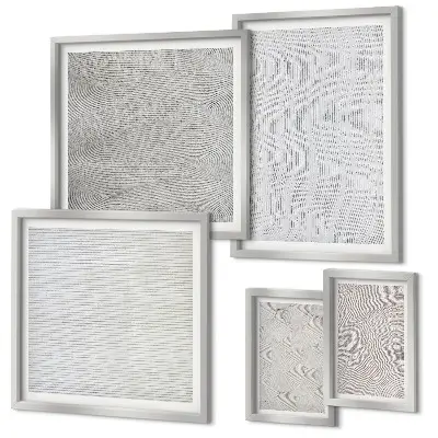 Conjunto de 5 quadros com moldura com padrões de estruturas geométricas de areia