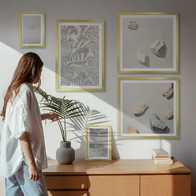 Conjunto de 5 quadros decorativos com estampas de texturas minimalistas modernas