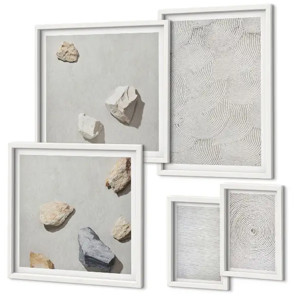 Galeria de parede com pedras geométricas de papelão