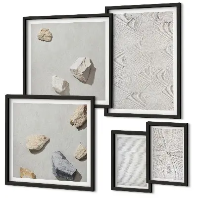 Galeria de parede com pedras geométricas de papelão