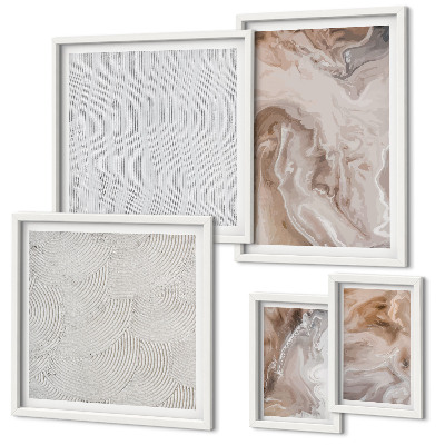 Conjunto de 5 quadros com moldura Textura de pedra com padrões de mármore