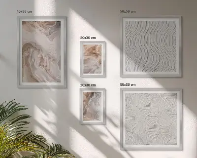 Conjunto de 5 quadros com moldura com textura de pedra e padrões de mármore