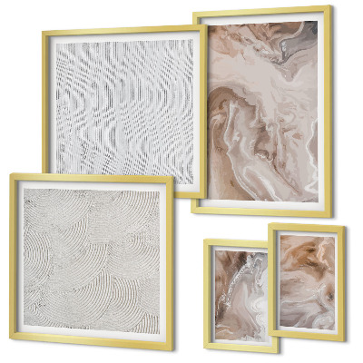Conjunto de 5 quadros com moldura Textura de pedra com padrões de mármore