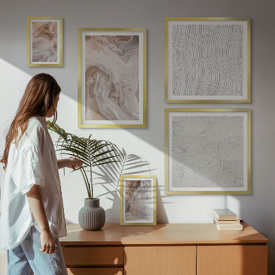 Conjunto de 5 quadros com moldura Textura de pedra com padrões de mármore