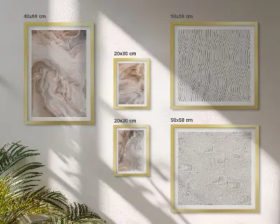 Conjunto de 5 quadros com moldura com textura de pedra e padrões de mármore