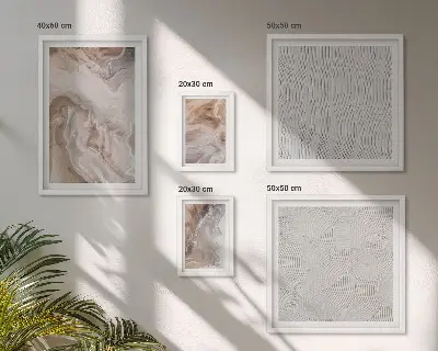 Conjunto de 5 quadros com moldura com textura de pedra e padrões de mármore