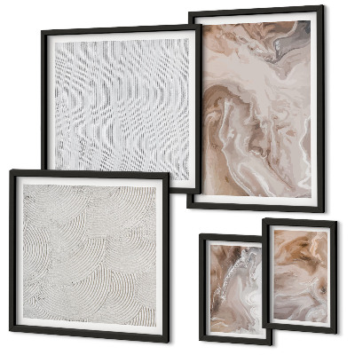 Conjunto de 5 quadros com moldura Textura de pedra com padrões de mármore