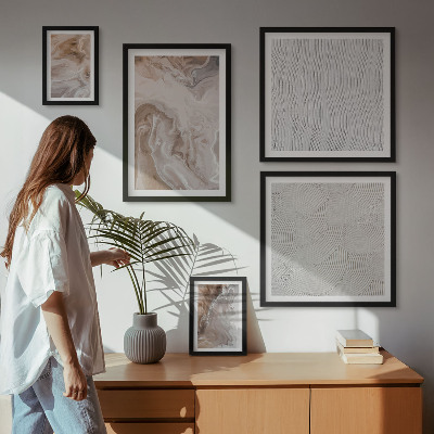 Conjunto de 5 quadros com moldura Textura de pedra com padrões de mármore