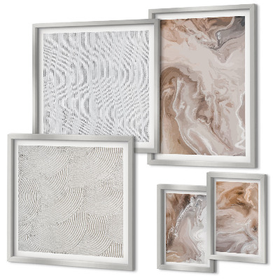 Conjunto de 5 quadros com moldura Textura de pedra com padrões de mármore