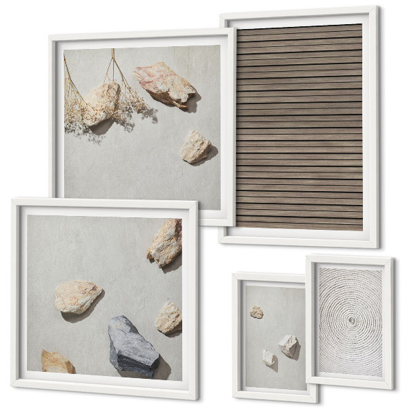 Conjunto de 5 quadros decorativos Texturas naturais de madeira e pedras