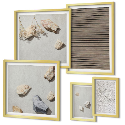 Conjunto de 5 quadros decorativos Texturas naturais de madeira e pedras