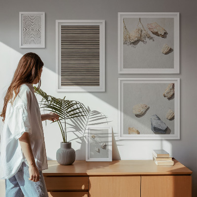Conjunto de 5 quadros decorativos Texturas naturais de madeira e pedras